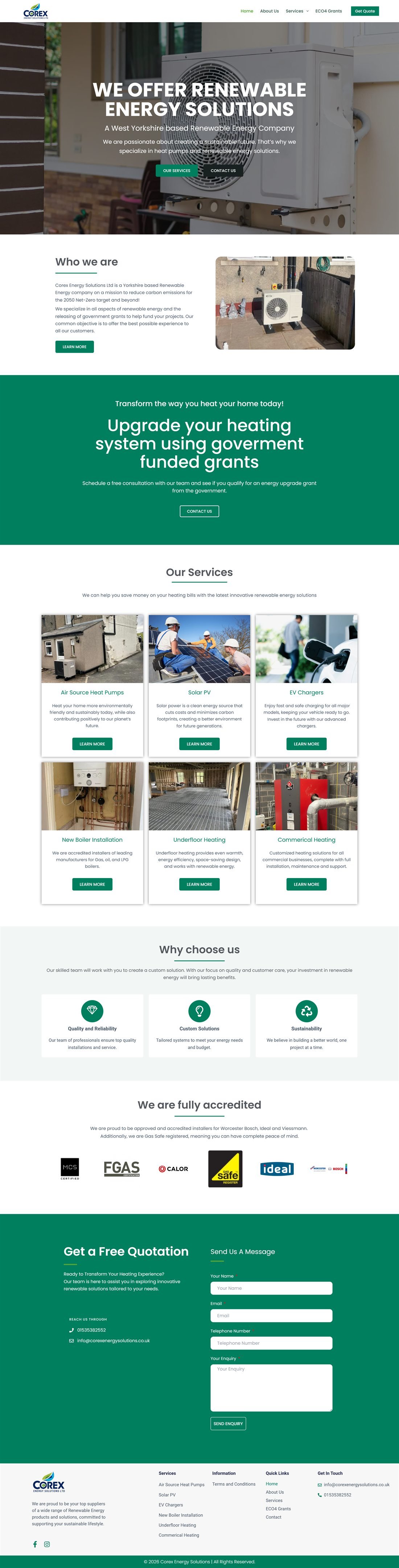 Full-page view of the Corex Energy Solutions homepage on desktop