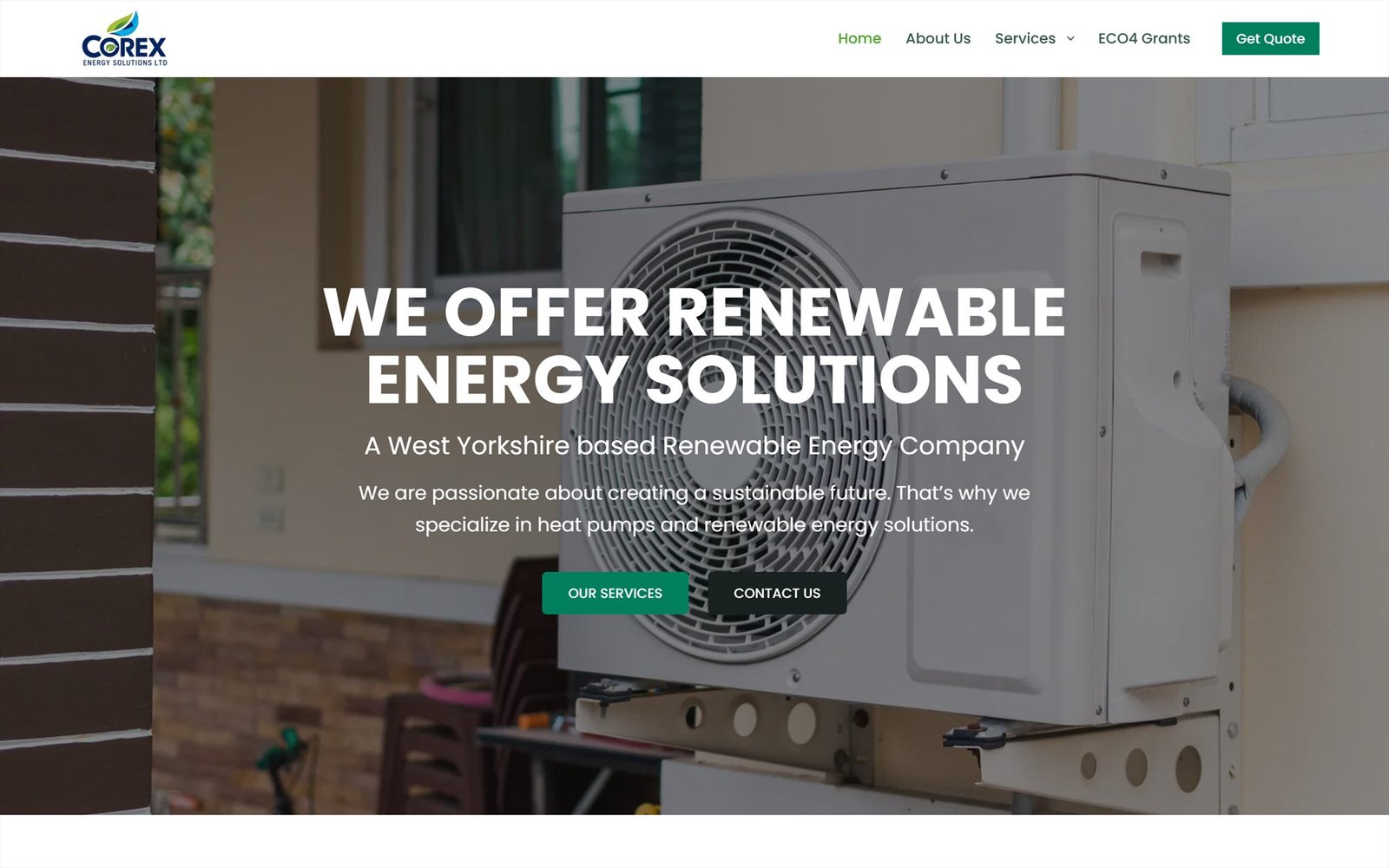 The Corex Energy Solutions homepage on desktop