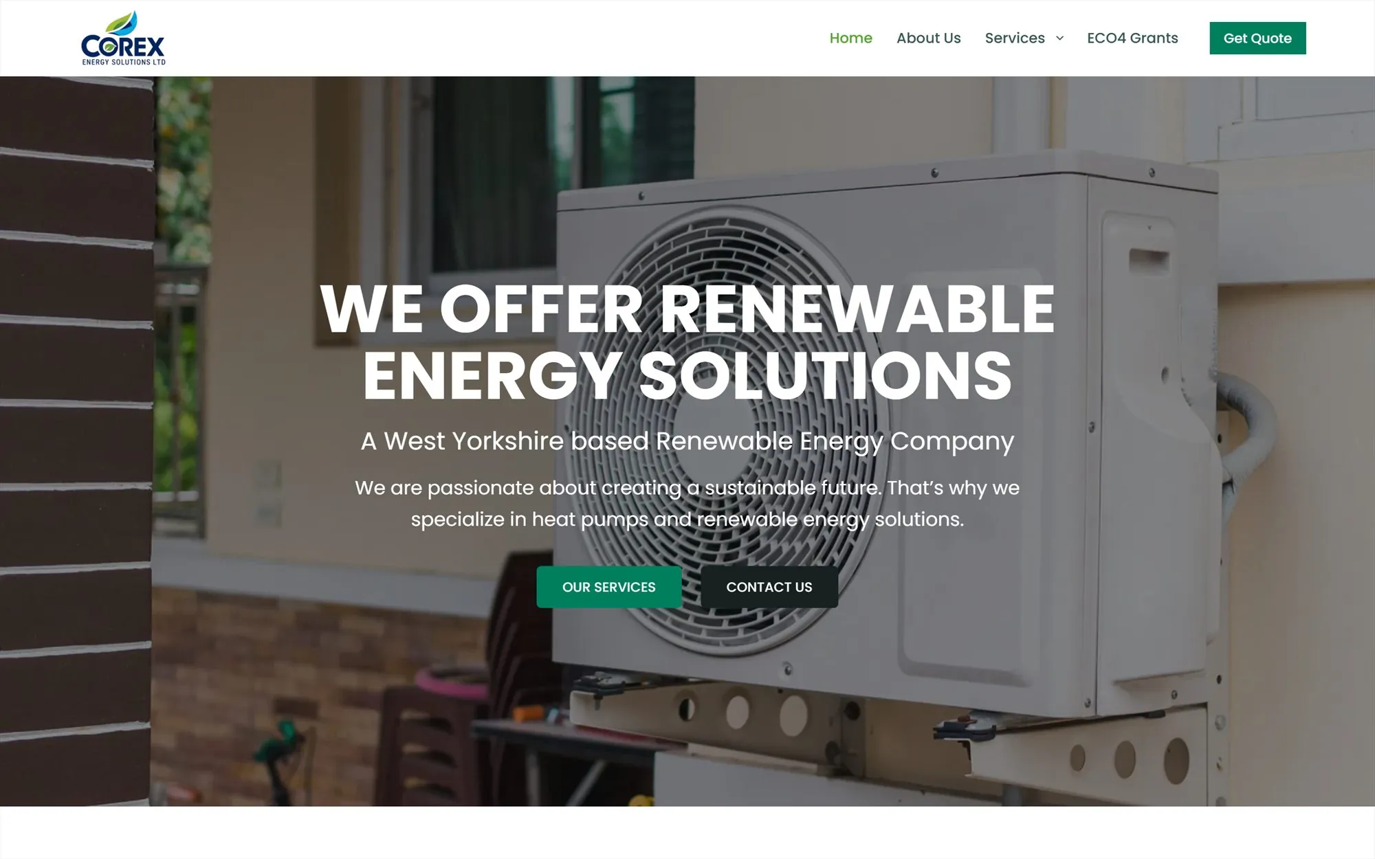 The Corex Energy Solutions homepage on desktop