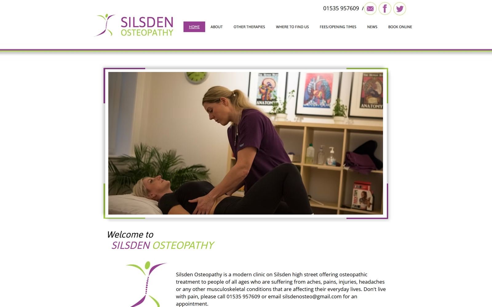 The previous Silsden Osteopathy homepage, built on Wix